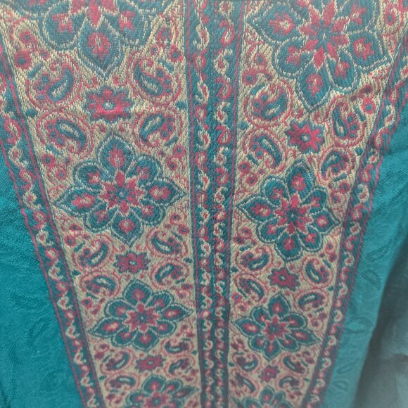 Time For Me Turquoise Brocade Kimono Boho Cardigan Fringe Size XL - Picture 4 of 12